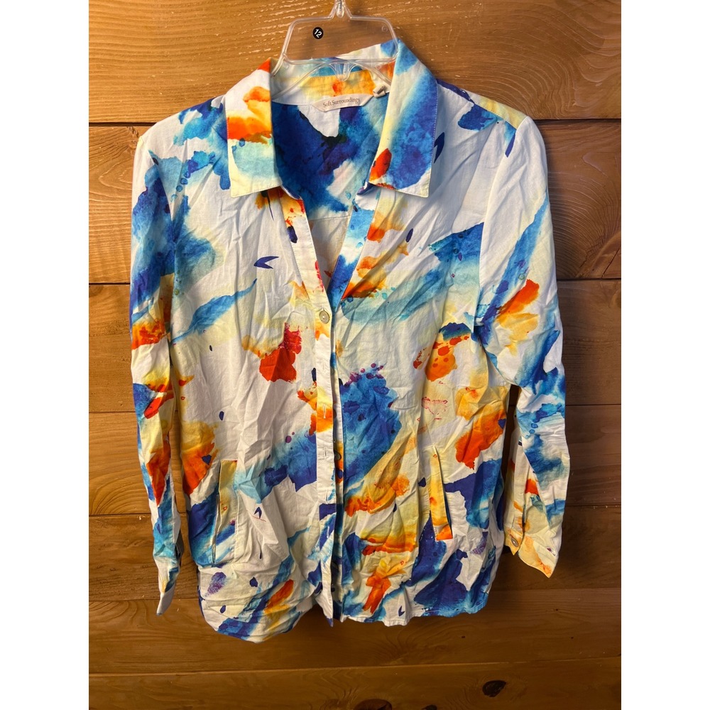 Soft Surroundings Watercolor Button‎ Down Shirt Womens Medium Long Sleeve